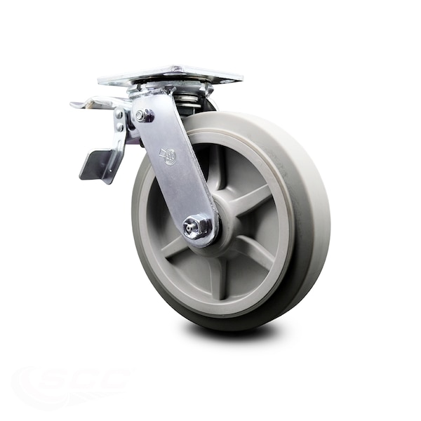 8 Inch Thermoplastic Rubber Caster with Roller Bearing and Total Lock Brake SCC